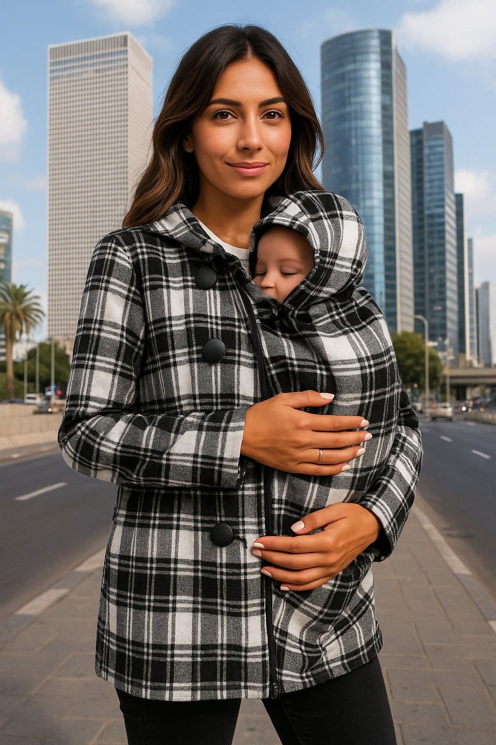 Flannel coat suitable for pregnancy and babywearing