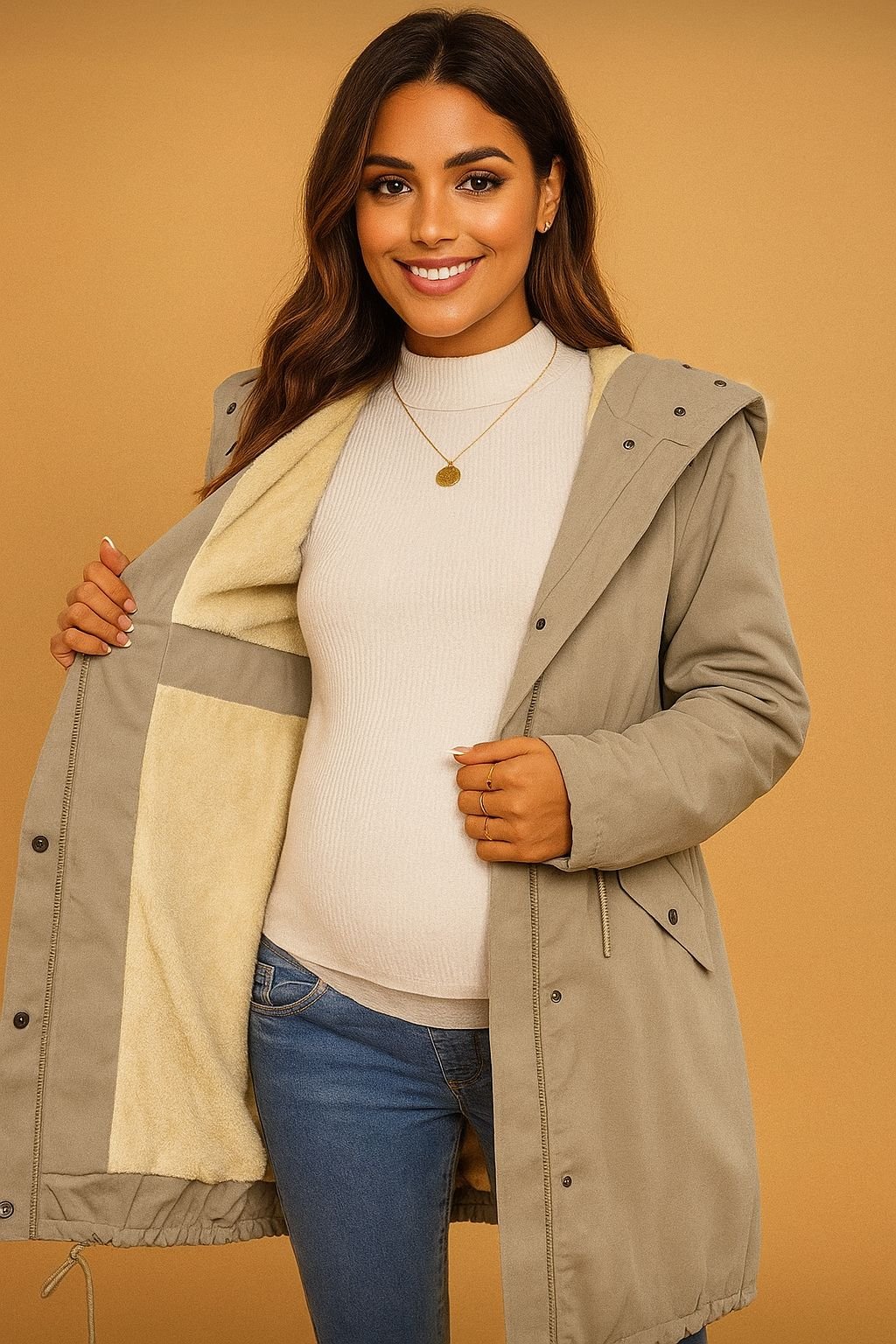 Пальто с тонкой меховой подкладкой. — изображение 3