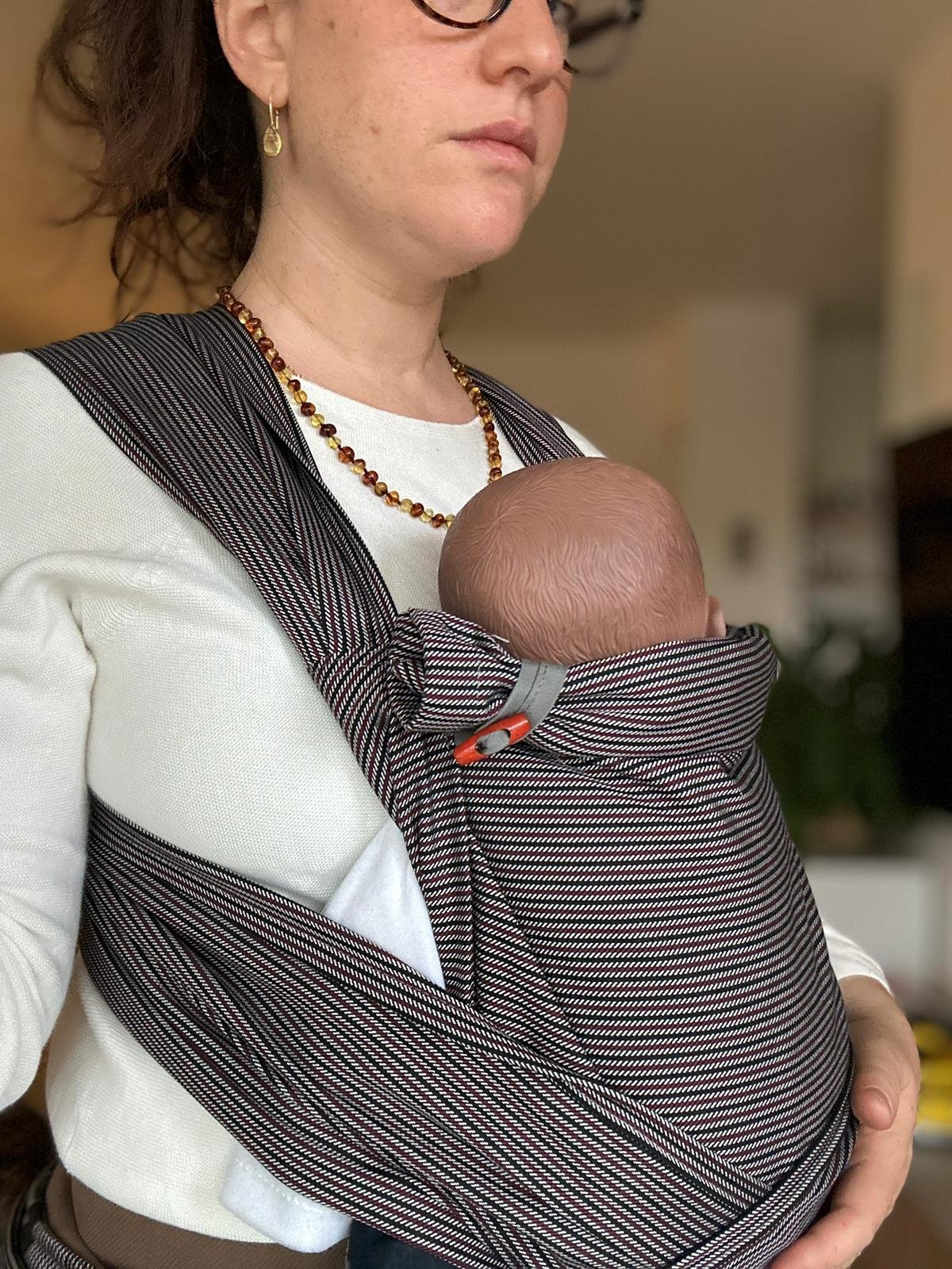Alternative view of Hybrid Klick Top Tai (Meh Dai) Baby Carrier – Grey Wine Stripes