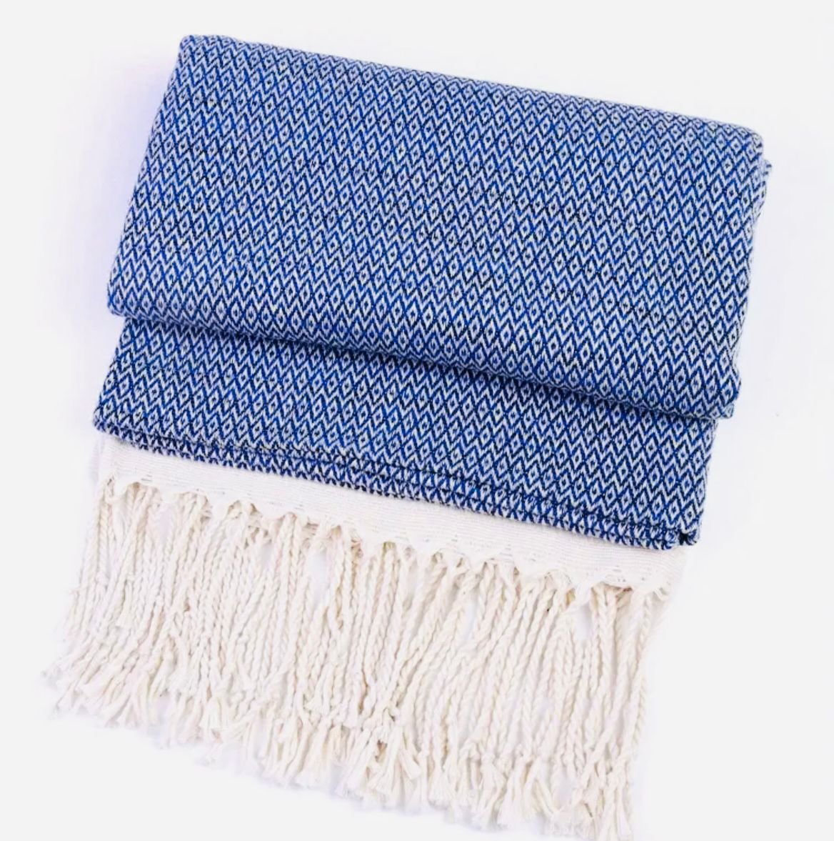 Rebozo with Fringes - Blue Rombs - Image 7