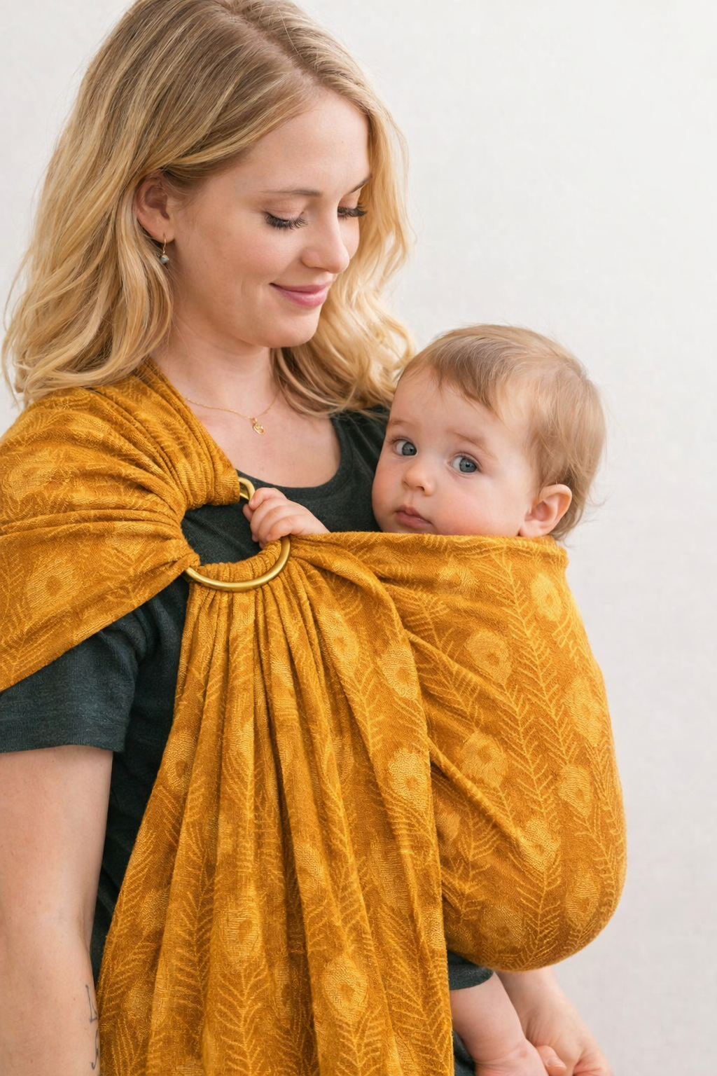 מנשא צד עם טבעות טופה-טופ - נוצת טווס זהב כתום - 100% כותנה