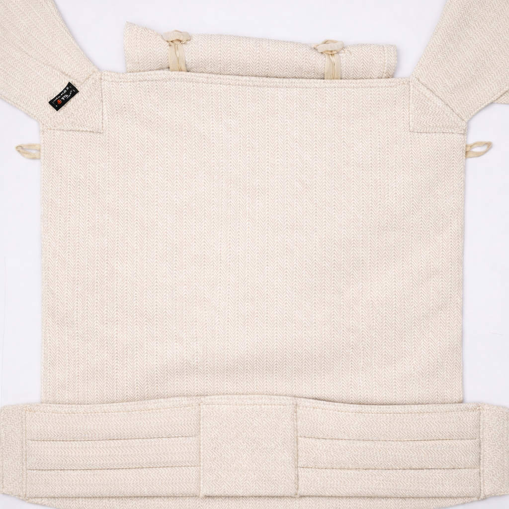 Hybrid Klick Top Tai (Meh Dai) Baby Carrier – Cream Zigzag — 100% Raw Cotton