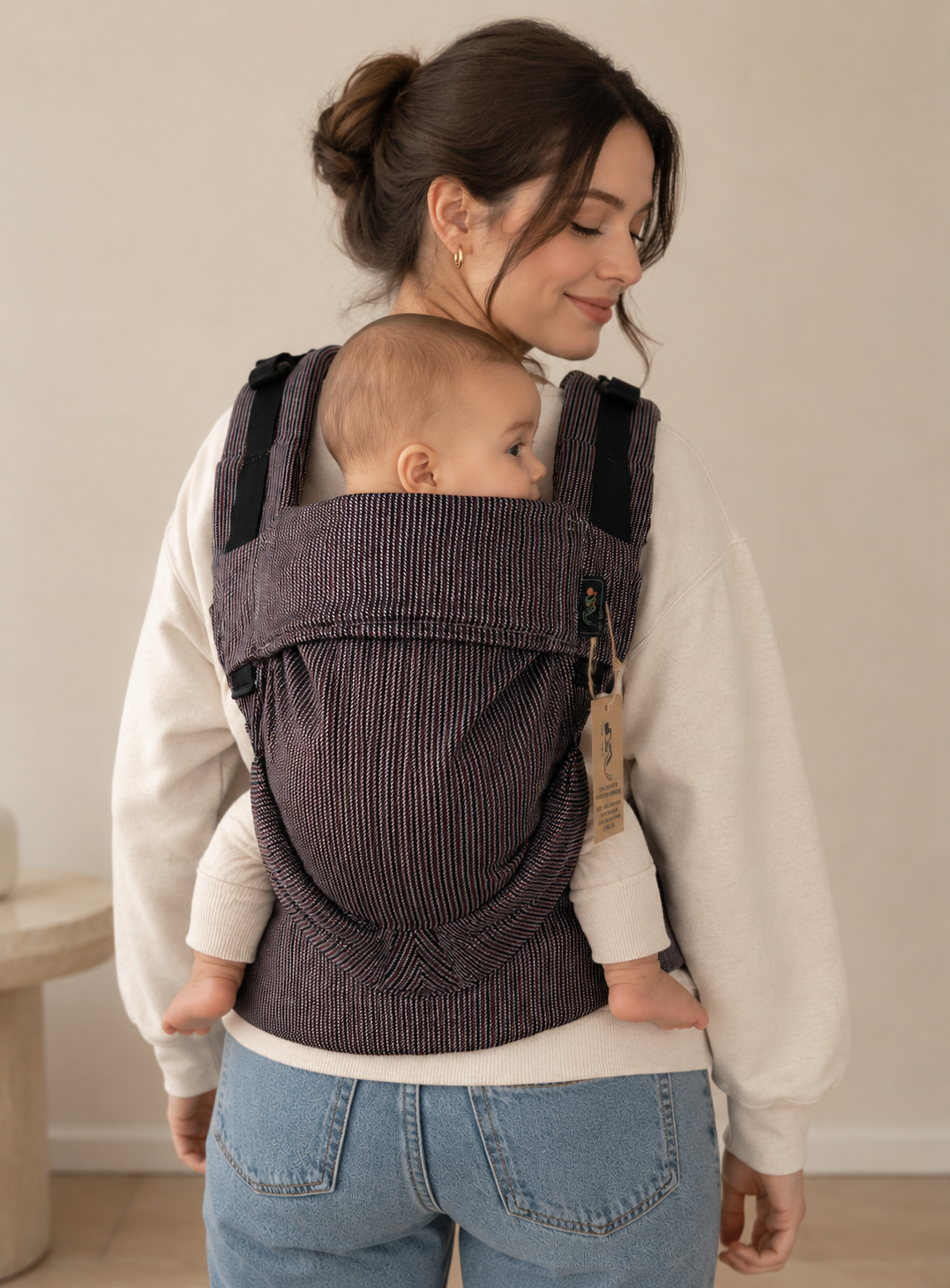 Topa-Top Premium baby carrier - Woven Wrap Grey Burgundy Strips