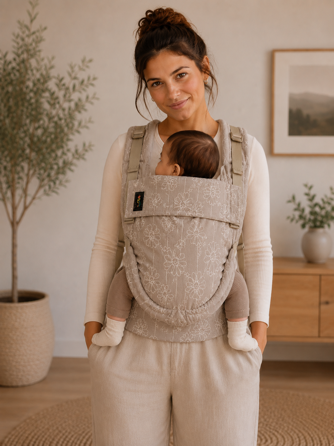 Topa-Top Premium baby carrier - Woven Wrap Brown Drawn Daisies