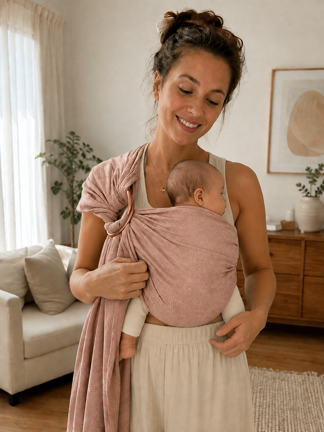 Topa-Top Ring Sling - Peacock Feather Old Rose - 100% cotton