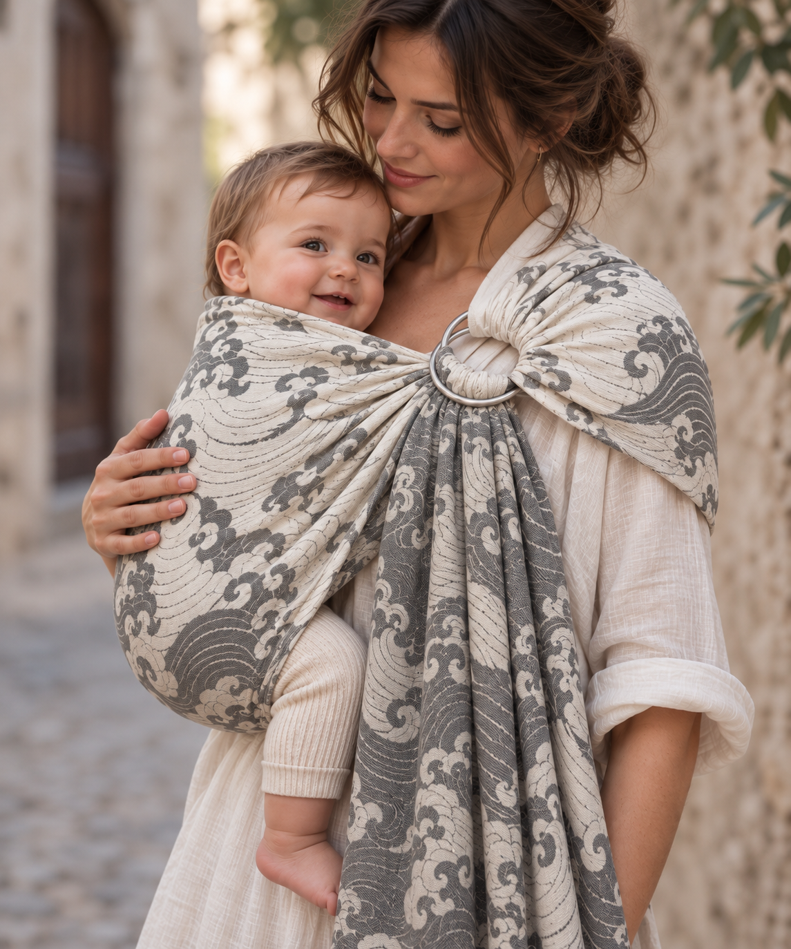 Topa-Top Woven Baby Wrap Grey Waves